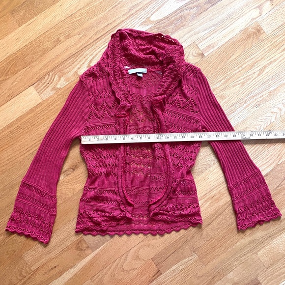 OneA red open front crochet knit cardigan sweater S - Picture 2 of 5
